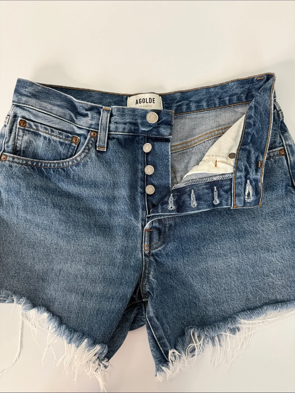 AGOLDE Parker long denim shorts distressed size 26